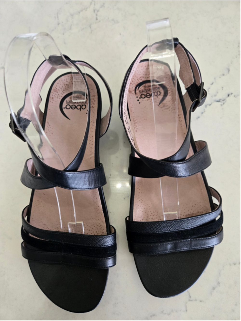 Abeo Irene Biosystem Black Leather Wedge Sandals Size 10N - Picture 2 of 8